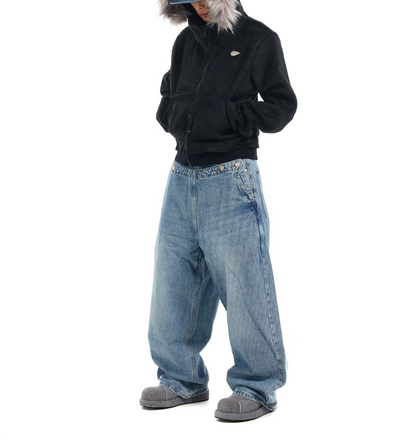 TJ10085 Baggy Double Waisted Deconstructed Jeans