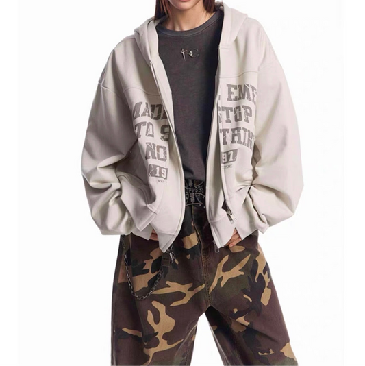 HS10036 Oversized hoodie/ college double zip