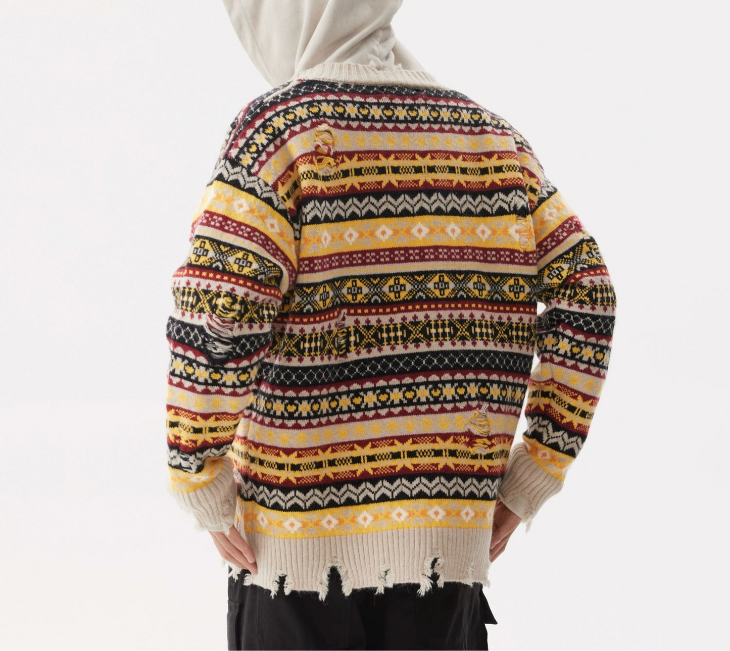 HS10042 Oversized Cardigan/ Retro Artisan Distressed