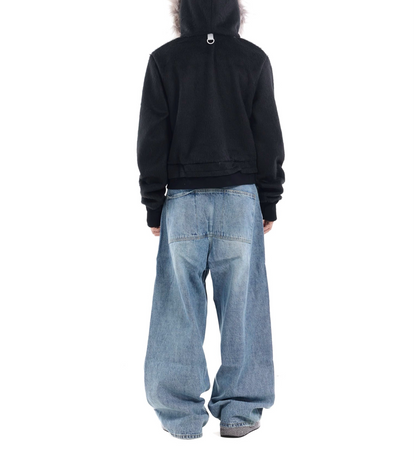 TJ10085 Baggy Double Waisted Deconstructed Jeans