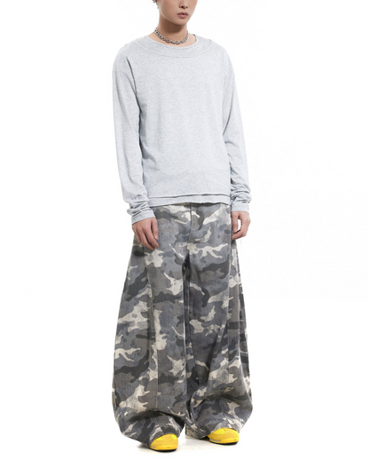 TJ10088 Baggy Dirty Camo Barrel Trousers