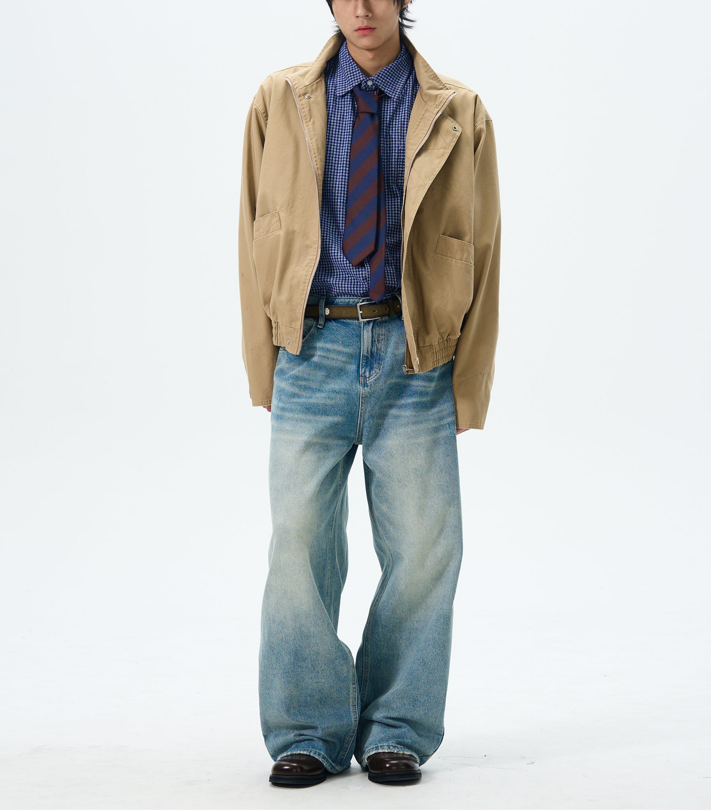 JS10077 Boxy Stand Collar Cropped Cargo Jacket