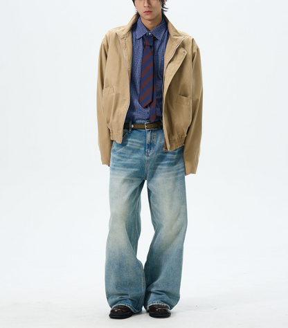 JS10077 Boxy Stand Collar Cropped Cargo Jacket