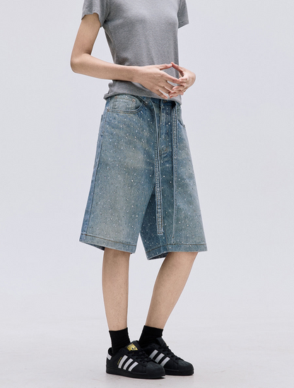 TJ10103 Baggy Starry Diamond Jeans Shorts
