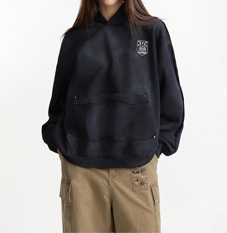 HS10029 Oversized hoodie/ Dirty Embroidered Badge