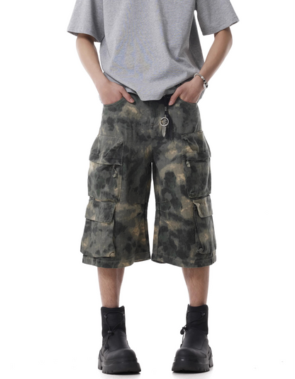 TJ10138 Baggy Oil Paint Camo Shorts