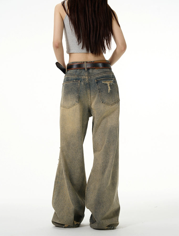 TJ10035 Baggy Jeans/ Retro Ripped Edge