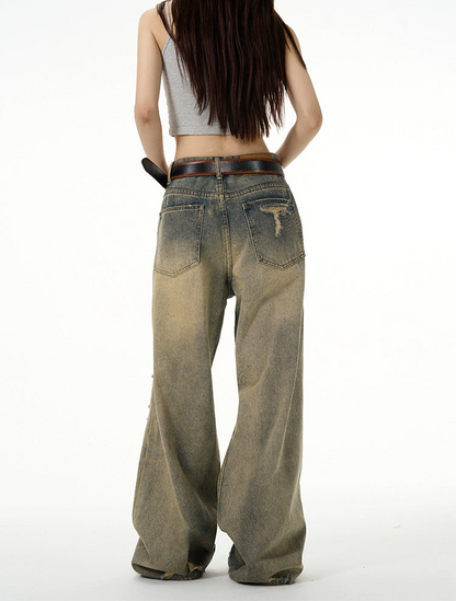TJ10035 Baggy Jeans/ Retro Ripped Edge