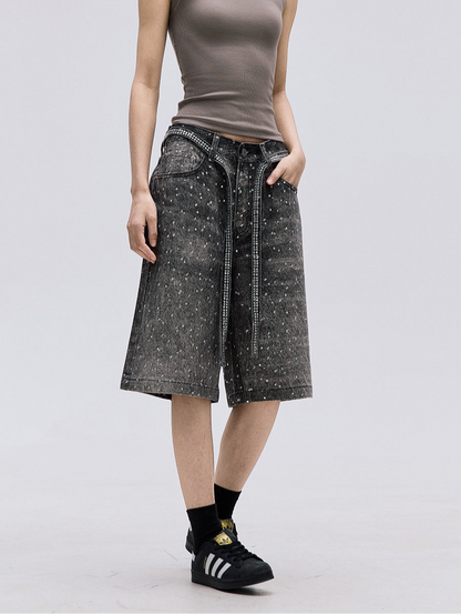 TJ10103 Baggy Starry Diamond Jeans Shorts