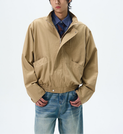 JS10077 Boxy Stand Collar Cropped Cargo Jacket