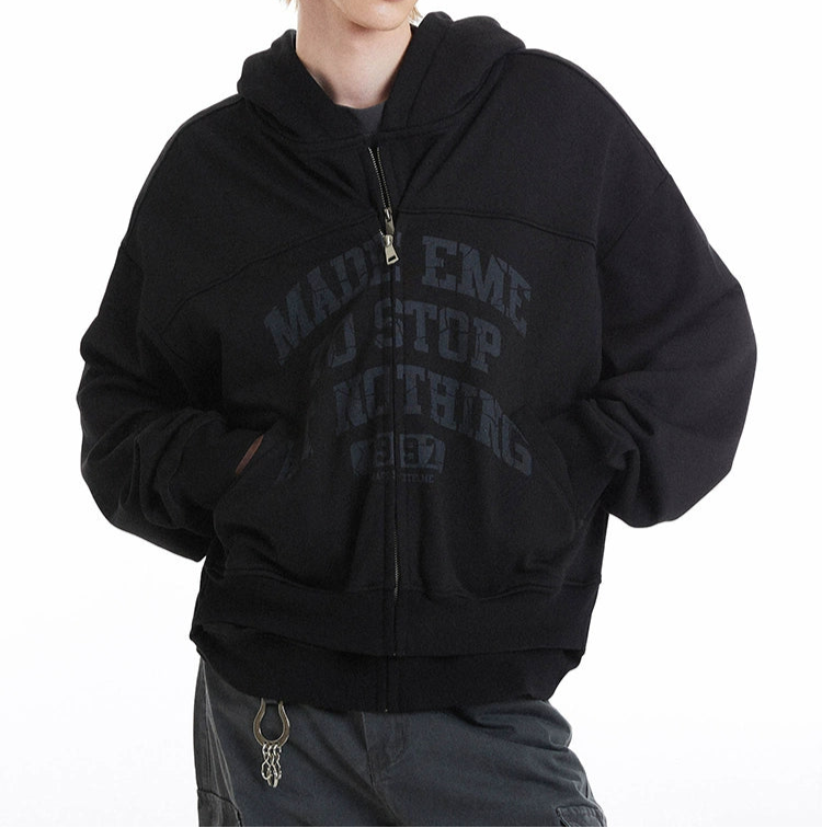 HS10036 Oversized hoodie/ college double zip