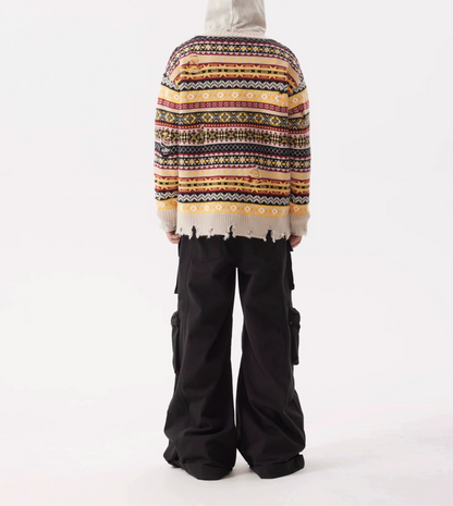 HS10042 Oversized Cardigan/ Retro Artisan Distressed