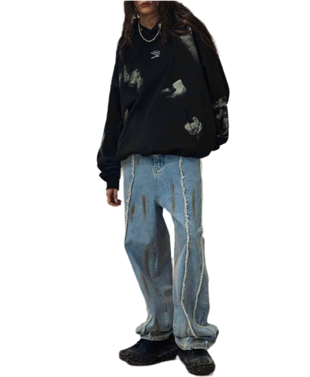 HS10012 Oversized hoodie/ Obsidian Streak