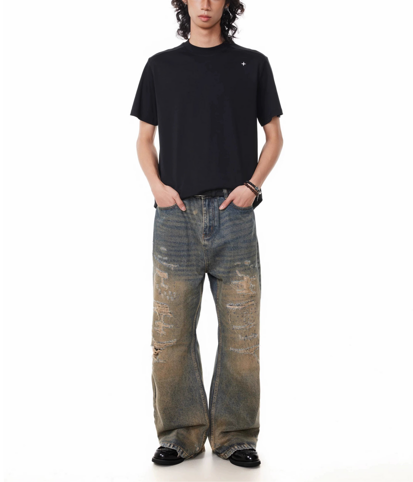 TJ10143 Natural Cat Whisker Distressed Dirty Jeans