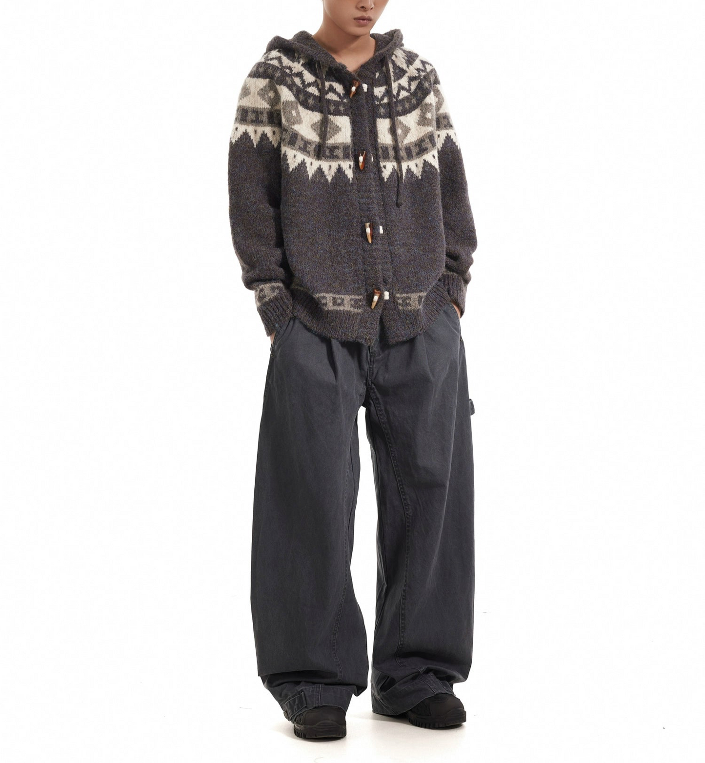 HS10041 Loose Cardigan Hoodie/ Nordic Heritage Knit