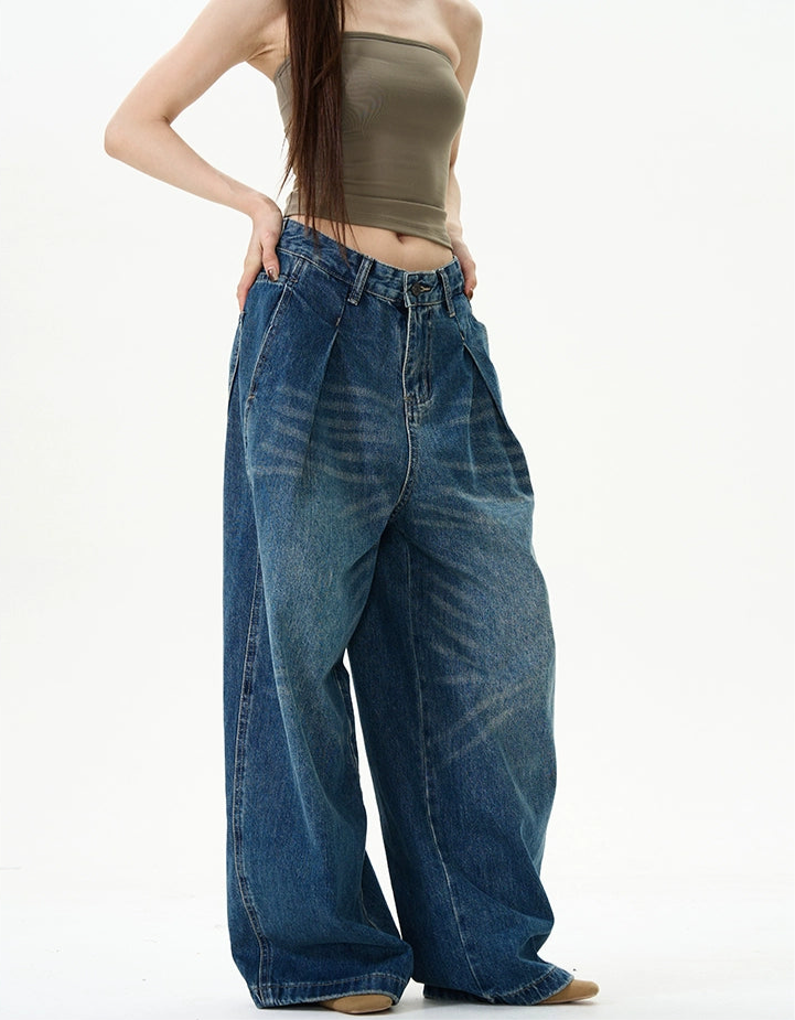 TJ10047 Baggy Wide Jeans/ Pleat Drift