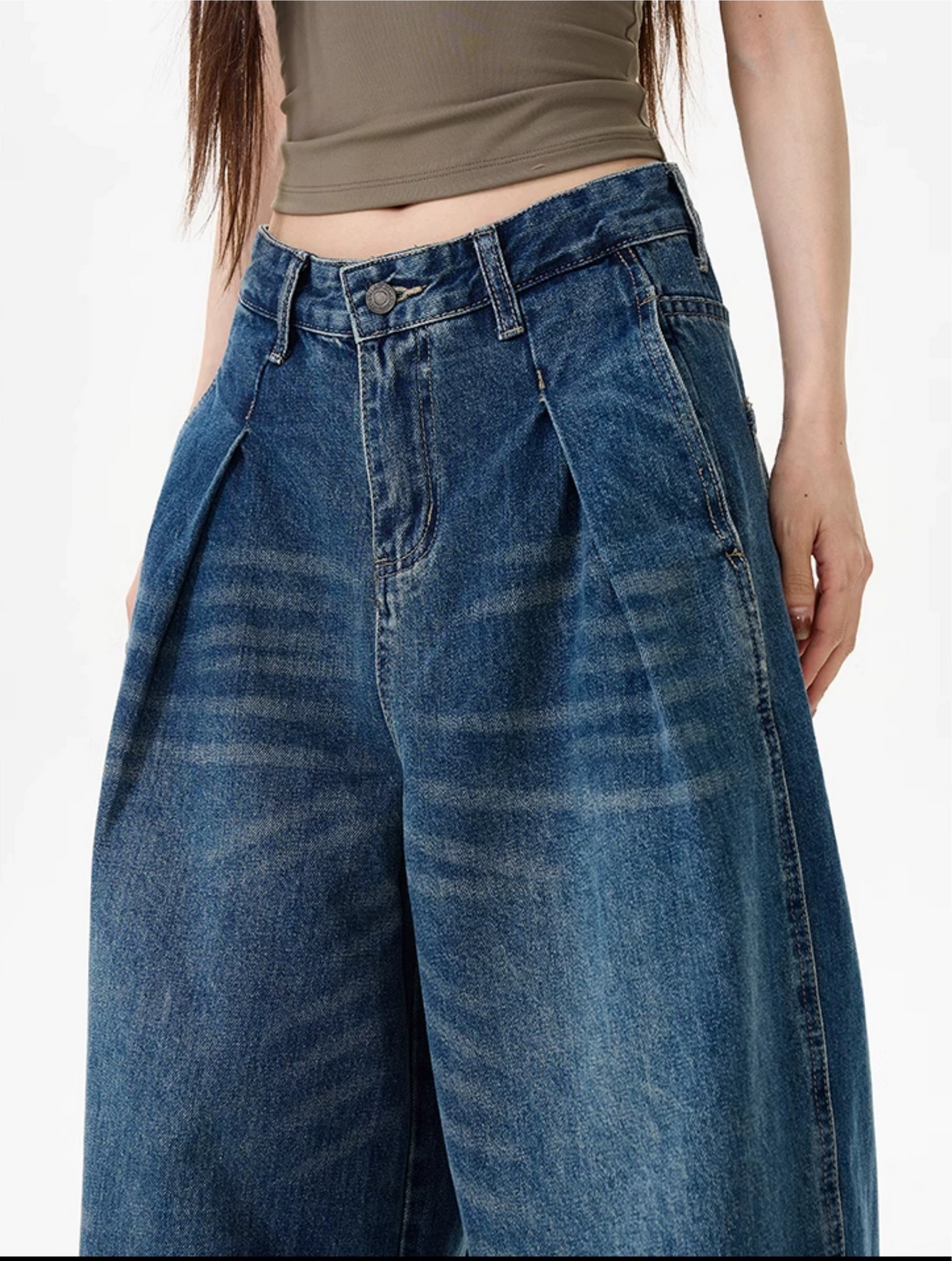 TJ10047 Baggy Wide Jeans/ Pleat Drift