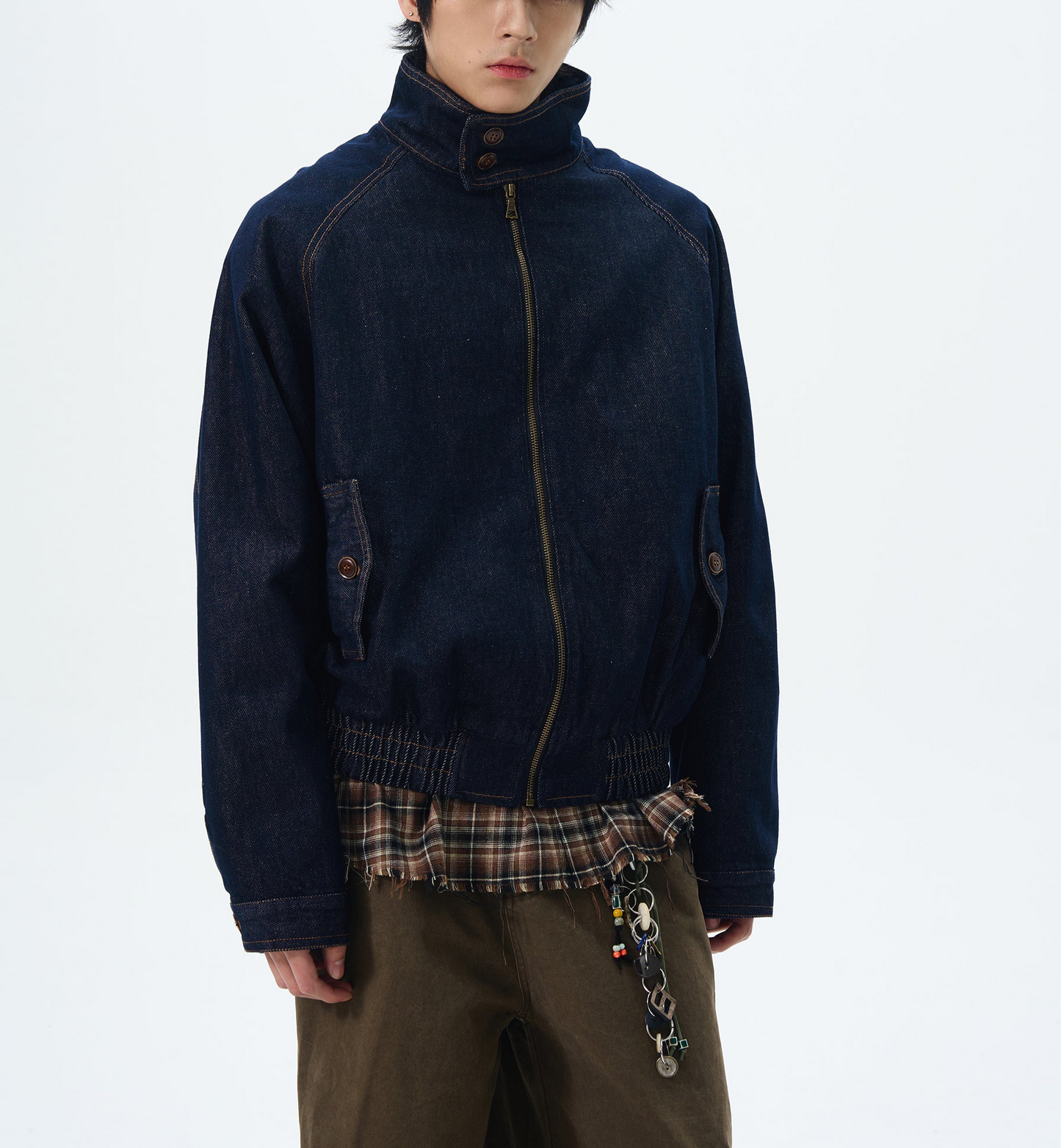 JS10079 Oversized High Neck Denim Cargo Jacket