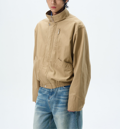 JS10077 Boxy Stand Collar Cropped Cargo Jacket