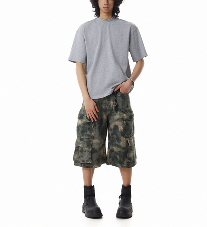 TJ10138 Baggy Oil Paint Camo Shorts