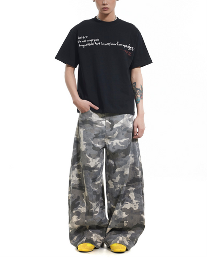 TJ10088 Baggy Dirty Camo Barrel Trousers