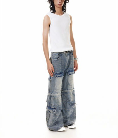 TJ10141 Cargo Detachable Deconstructed Bootcut Jeans