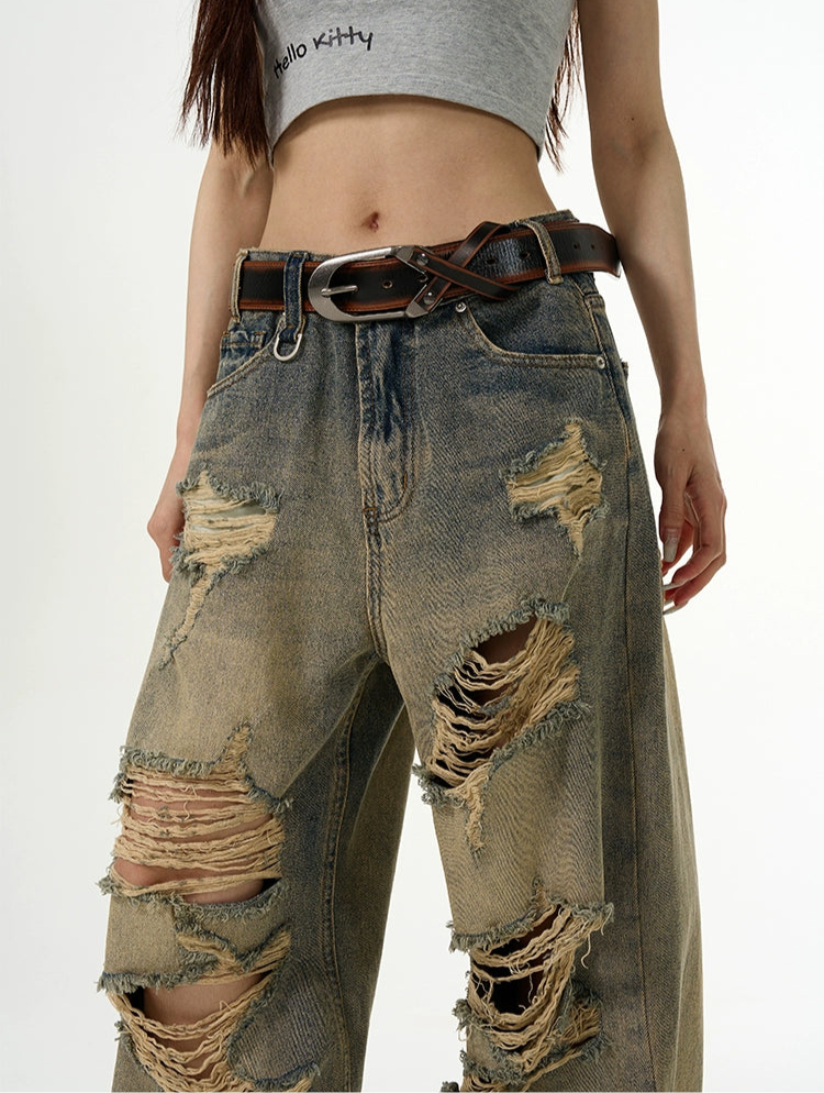 TJ10035 Baggy Jeans/ Retro Ripped Edge