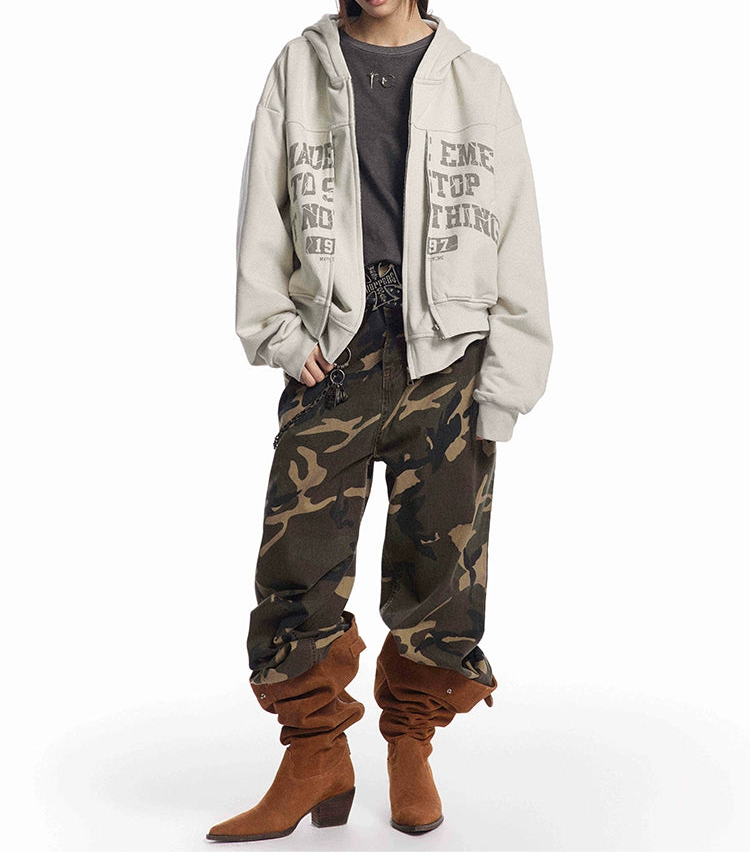 HS10036 Oversized hoodie/ college double zip