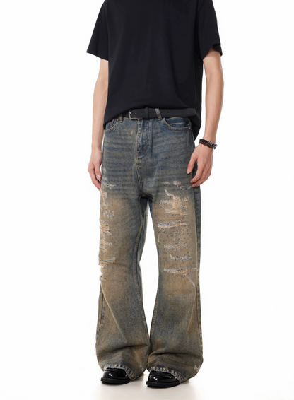 TJ10143 Natural Cat Whisker Distressed Dirty Jeans