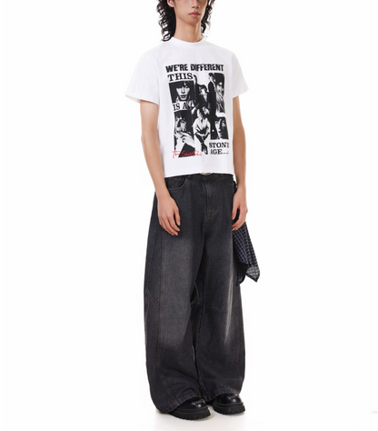 TJ10144 Baggy Washed Distressed Plaid Square Jeans