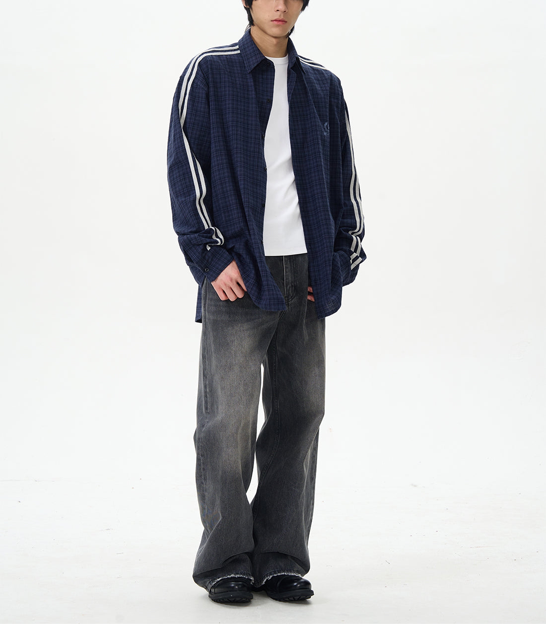 JS10078 Oversized Plaid Stripes Shirts