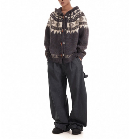 HS10041 Loose Cardigan Hoodie/ Nordic Heritage Knit