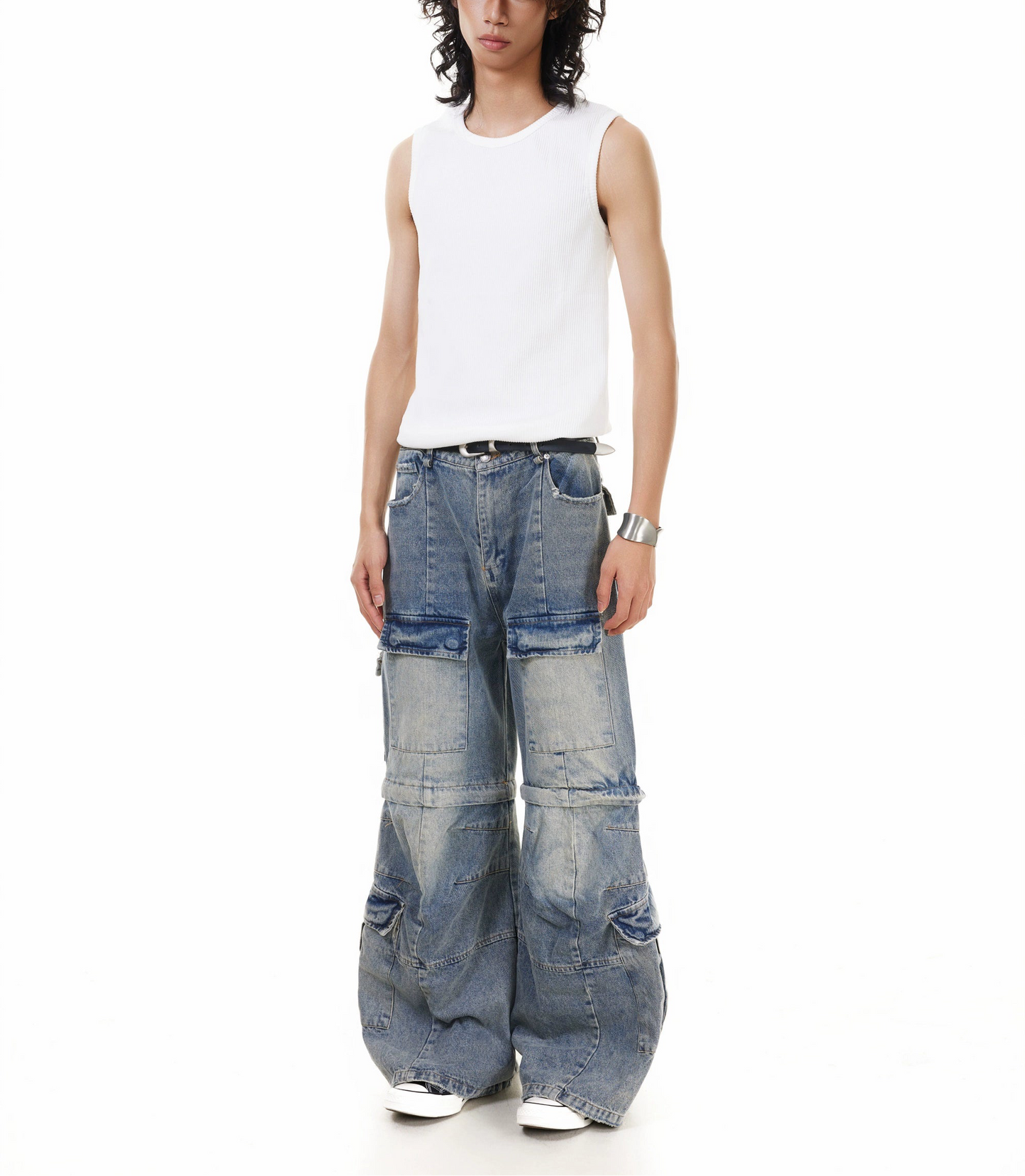 TJ10141 Cargo Detachable Deconstructed Bootcut Jeans