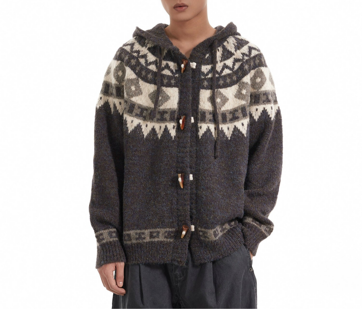 HS10041 Loose Cardigan Hoodie/ Nordic Heritage Knit