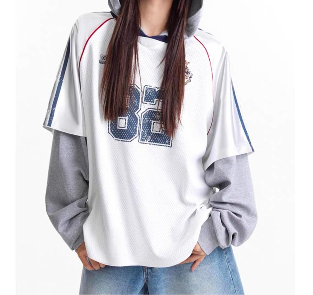 HS10031 Oversized hoodie/ Jersey Hybrid