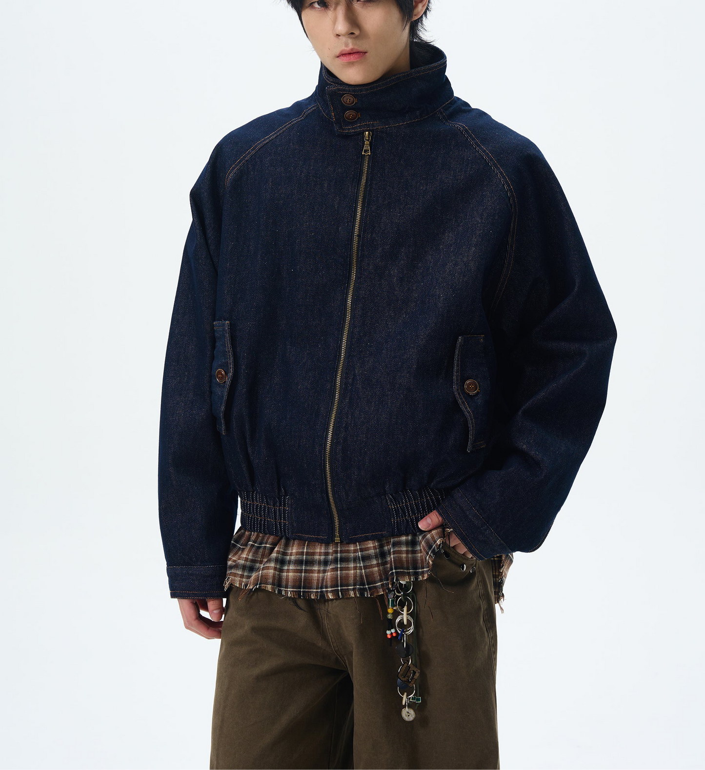 JS10079 Oversized High Neck Denim Cargo Jacket