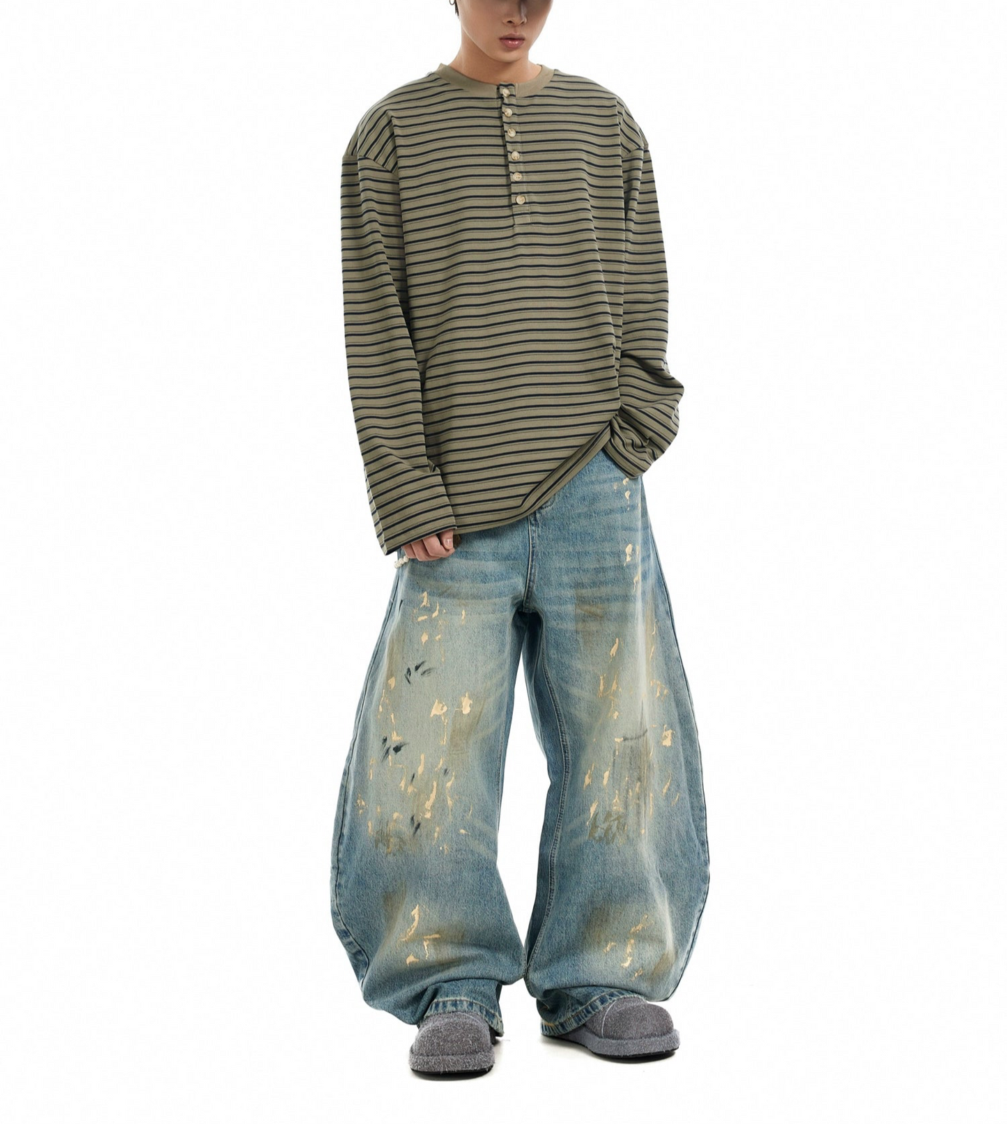 TJ10135 Baggy Retro Dirty Ink Splashed Jeans