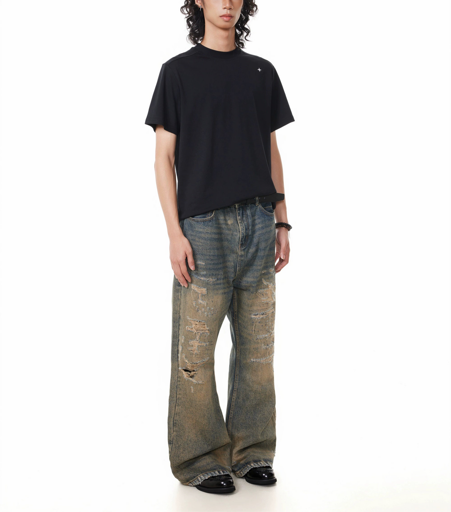 TJ10143 Natural Cat Whisker Distressed Dirty Jeans