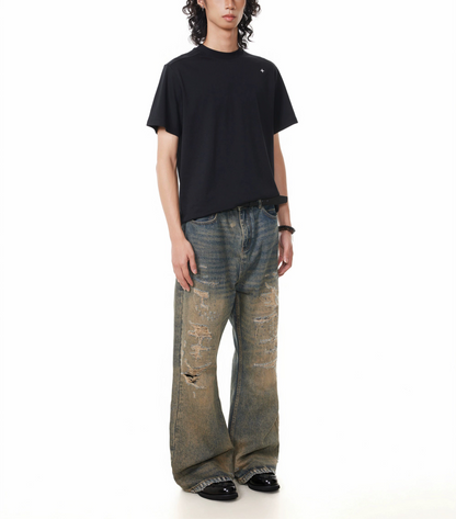 TJ10143 Natural Cat Whisker Distressed Dirty Jeans