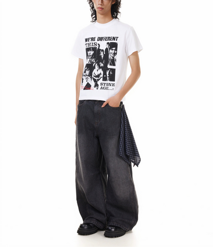 TJ10144 Baggy Washed Distressed Plaid Square Jeans