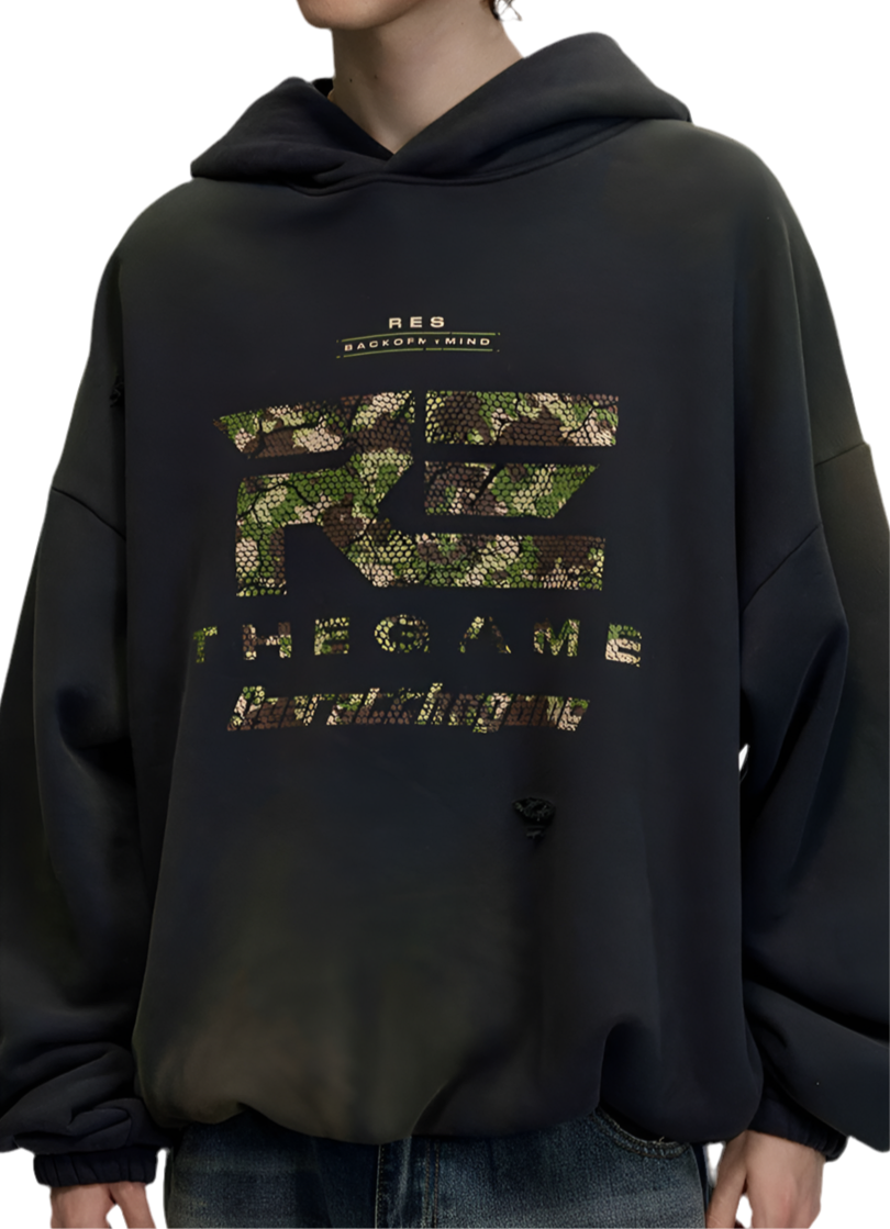HS10001 Oversized hoodie/ Rust Wash Camo Game