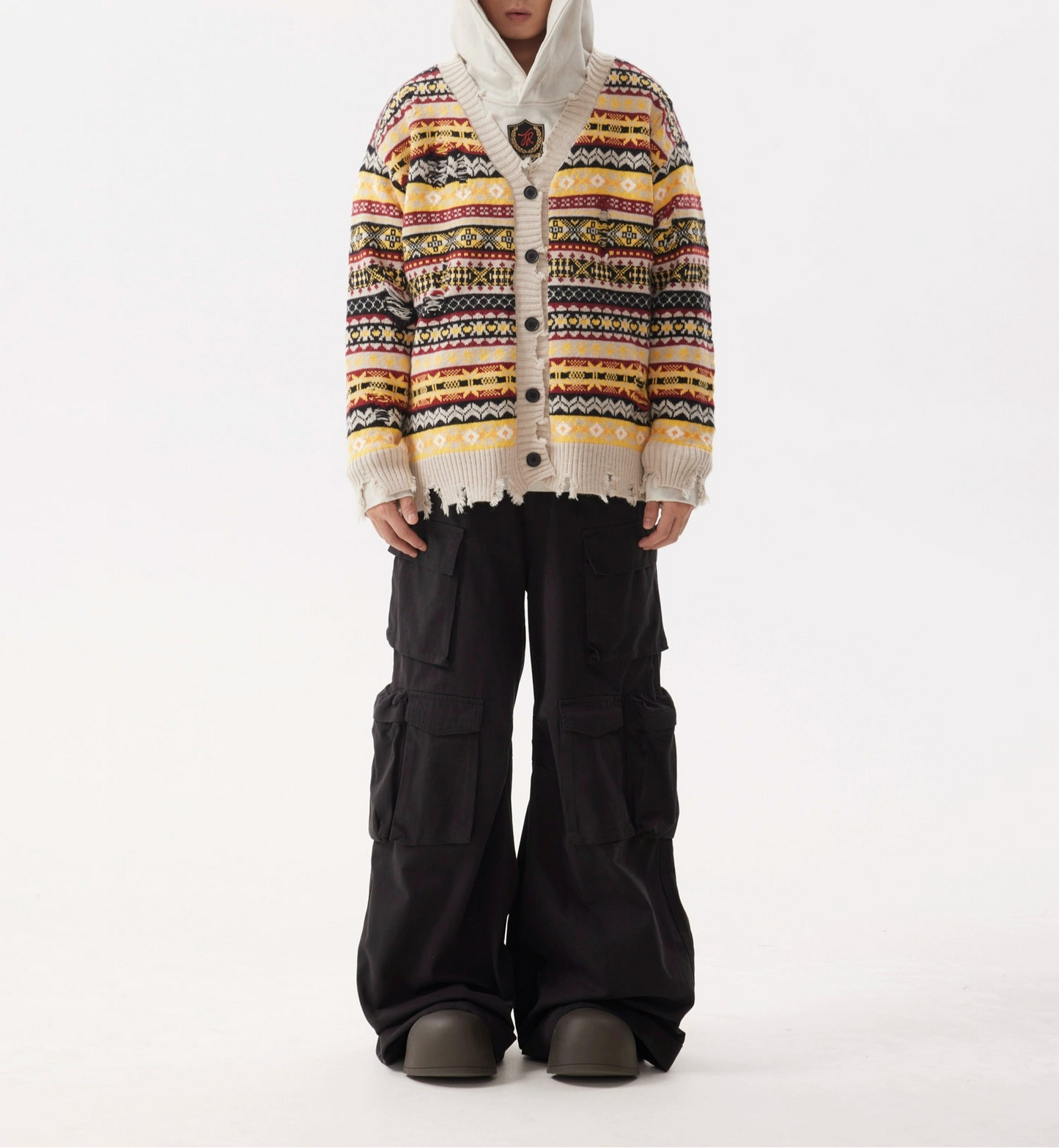 HS10042 Oversized Cardigan/ Retro Artisan Distressed
