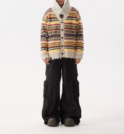 HS10042 Oversized Cardigan/ Retro Artisan Distressed