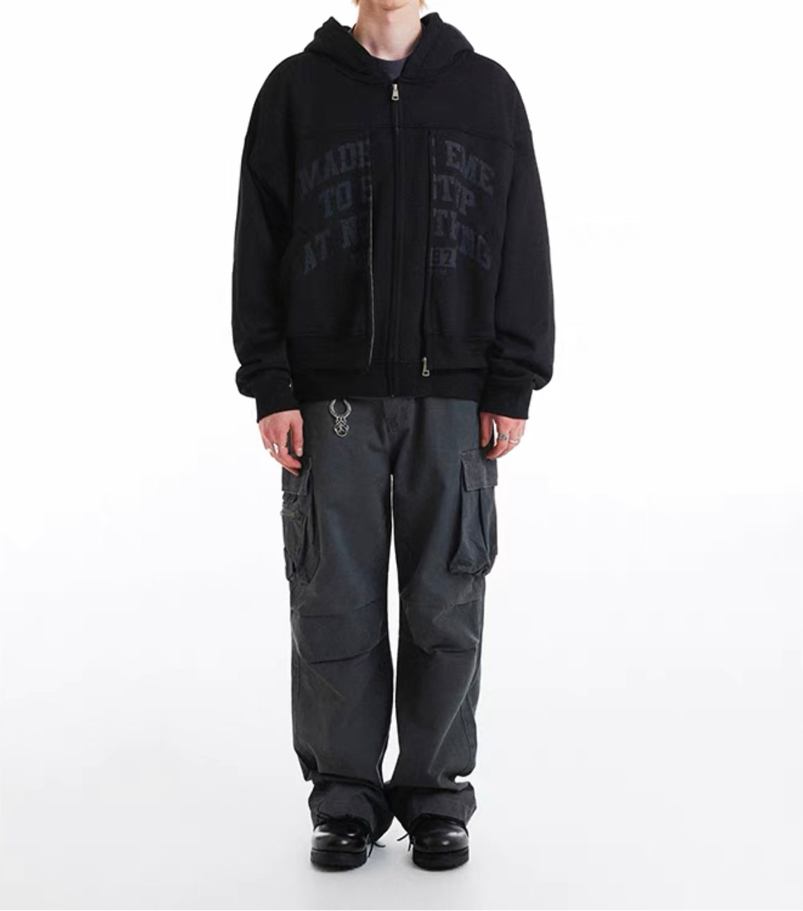 HS10036 Oversized hoodie/ college double zip