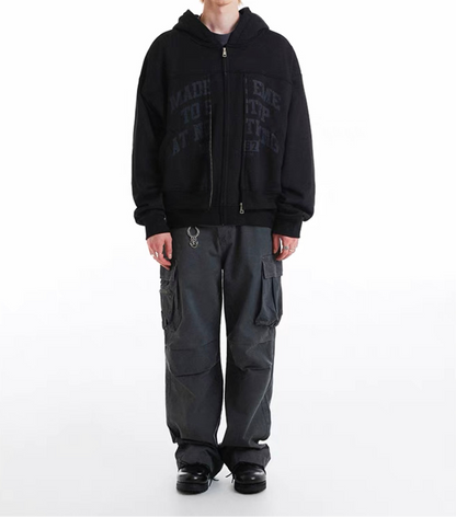 HS10036 Oversized hoodie/ college double zip