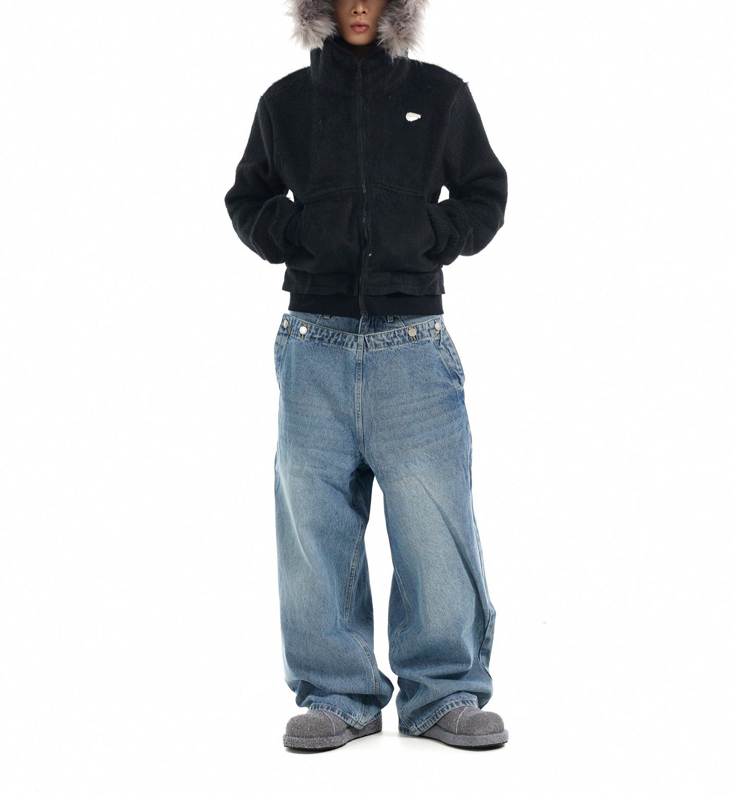 TJ10085 Baggy Double Waisted Deconstructed Jeans