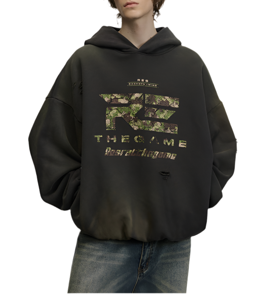 HS10001 Oversized hoodie/ Rust Wash Camo Game
