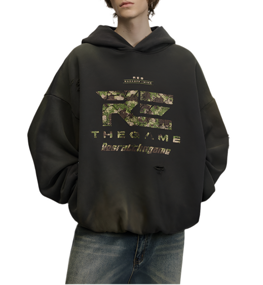 HS10001 Oversized hoodie/ Rust Wash Camo Game