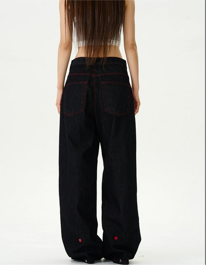 TJ10039 Baggy Jeans/ Plaid Patchwork