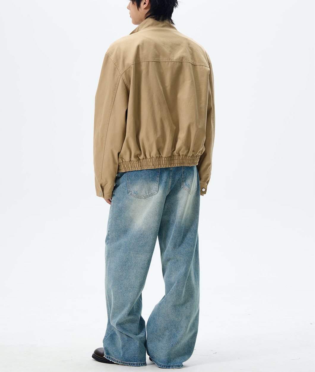 JS10077 Boxy Stand Collar Cropped Cargo Jacket